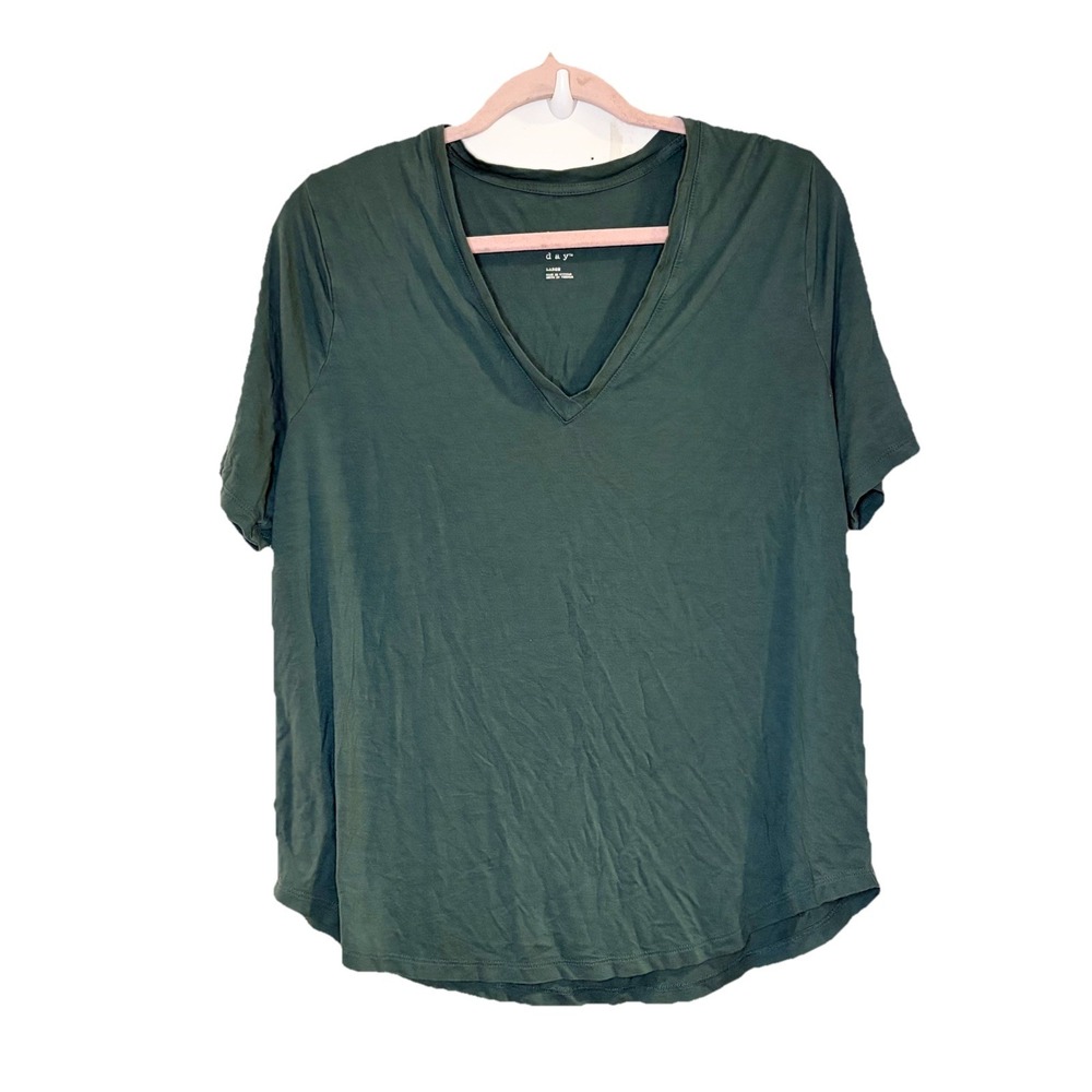 A New Day Short Sleeve‎ T-Shirt Casual Solid Teal Green V-neck Size L